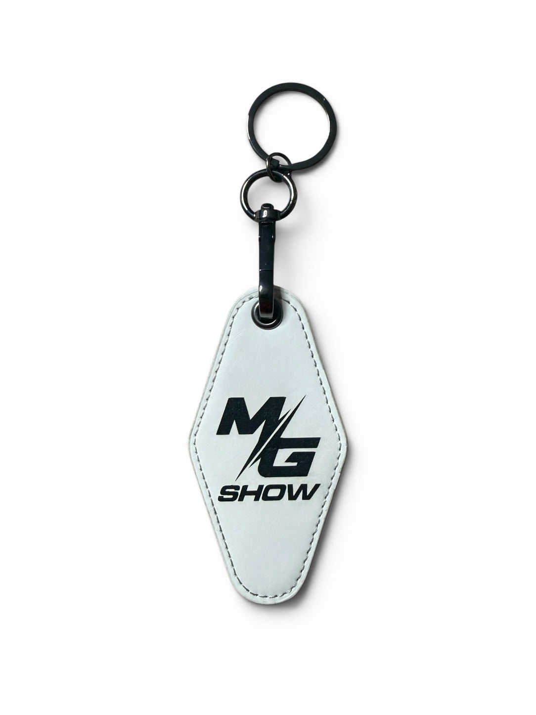 MG Show engraved leatherette keychain with custom logo