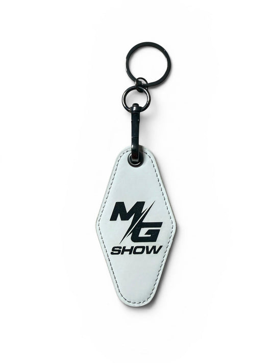 MG Show engraved leatherette keychain with custom logo