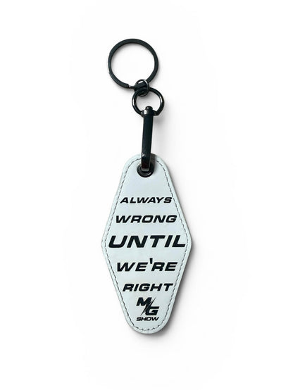 MG Show engraved leatherette keychain with custom logo, alternate view